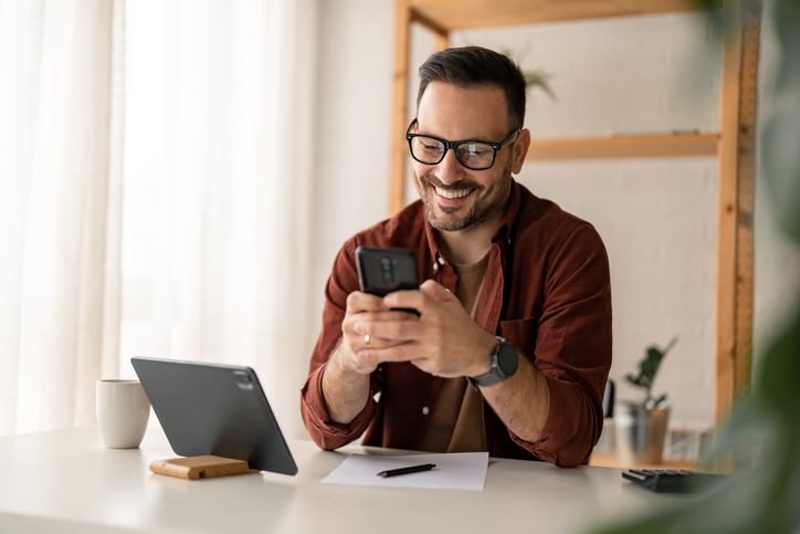 Happy business owner working